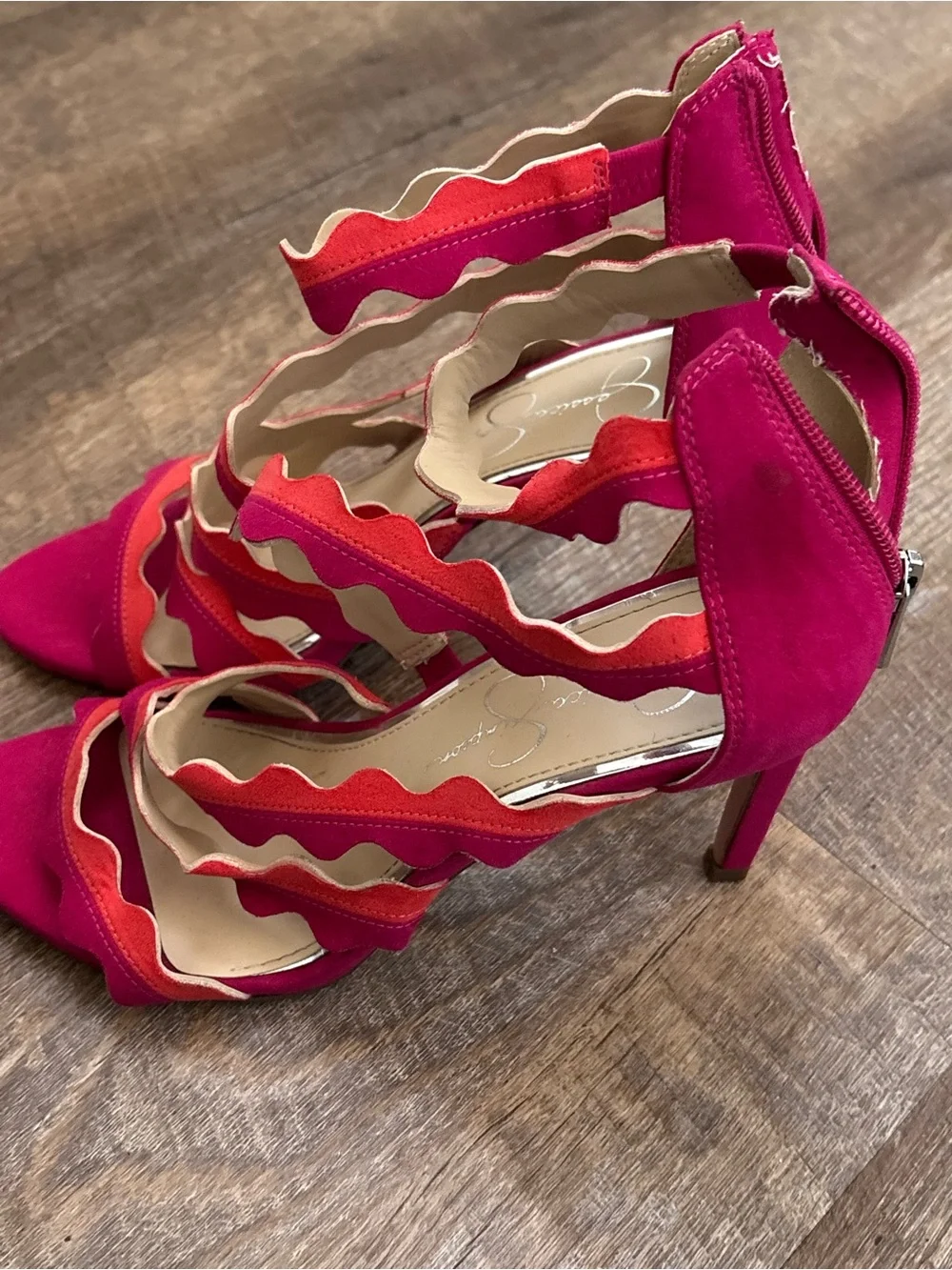 Jessica Simpson Pink and Coral Scalloped High Heel Sandals
